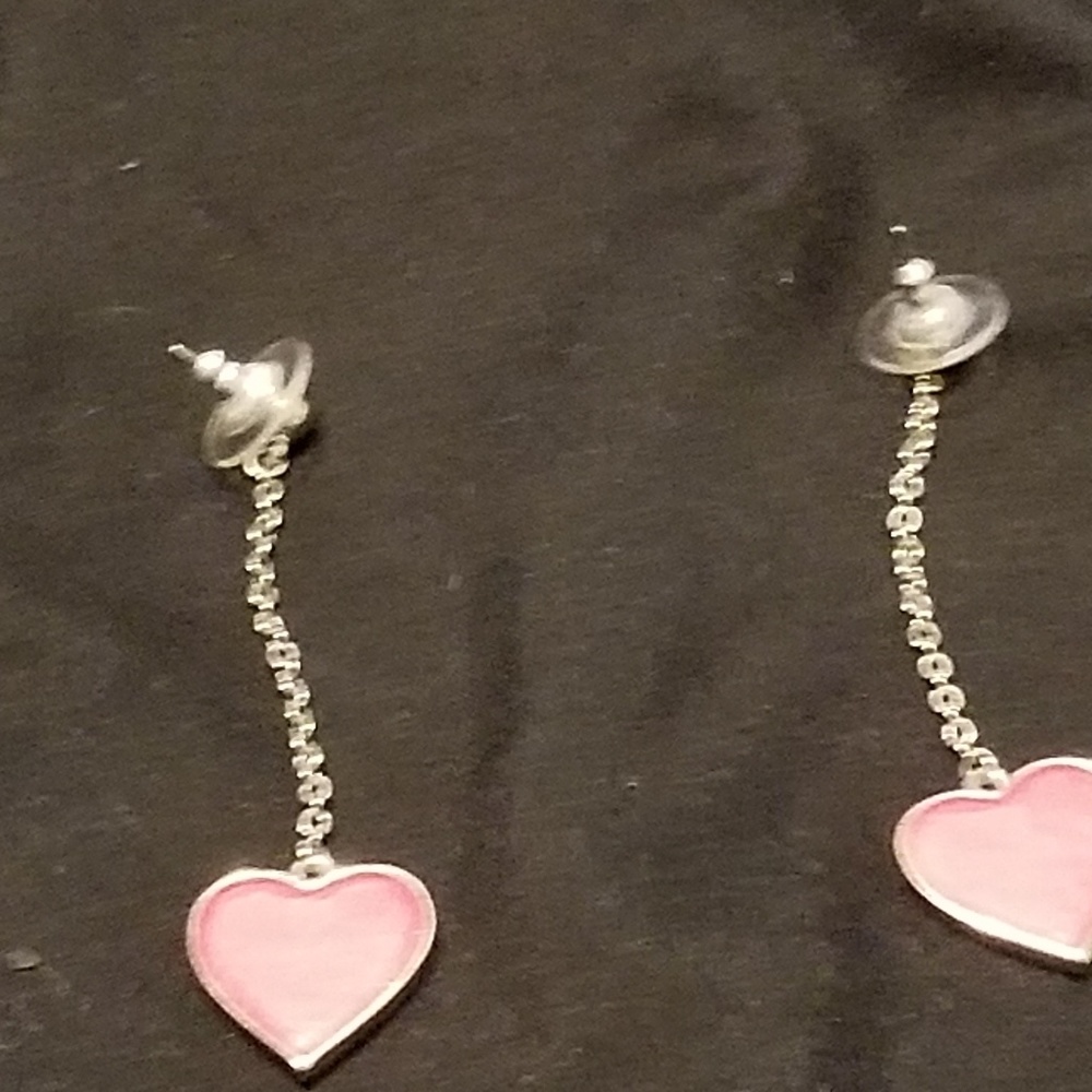 Pink chain heart earings